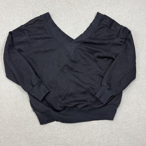 Nike Women's Phoenix V-Neck Sweater SMALL Relaxed Black Streetwear Swoosh - Picture 2 of 5